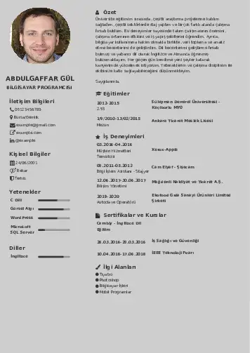 Bilgisayar Programcısı CV Örnekleri cv indir